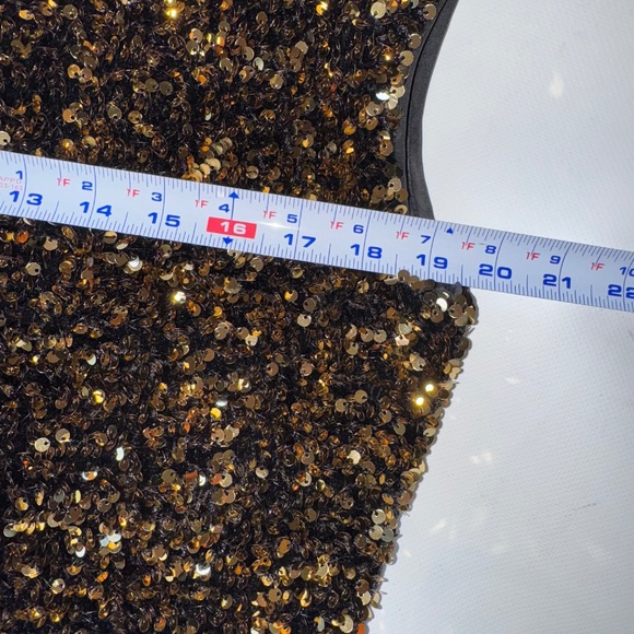 Banana Republic Alina Sequin Top Black and Gold SPECIAL! sz M - Picture 8 of 10